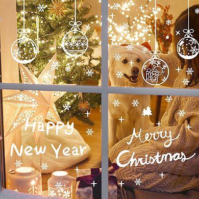 Christmas Ball Ornament & Snowflake Christmas Decor for Windows White 1 Set