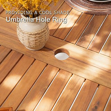 SUNSITT 7-Piece Outdoor Patio Dining Set, 63" Acacia Wood Outdoor Dining Table Set with 6 Chairs