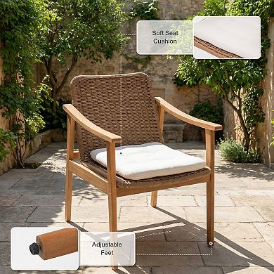 SUNSITT 7-Piece Outdoor Patio Dining Set, 63" Acacia Wood Outdoor Dining Table Set with 6 Chairs