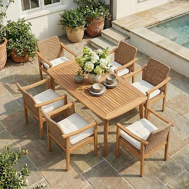 SUNSITT 7-Piece Outdoor Patio Dining Set, 63" Acacia Wood Outdoor Dining Table Set with 6 Chairs
