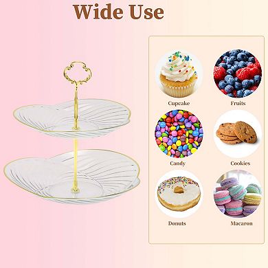 2 Tier Three Petals Design Cup Cake Holder Tower for Donut Fruits 1 Set