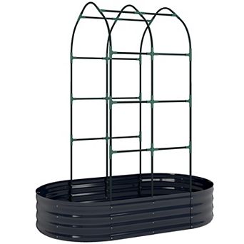 Outsunny 5x3x6ft Galvanised Raised Garden Bed with Arch Trellis