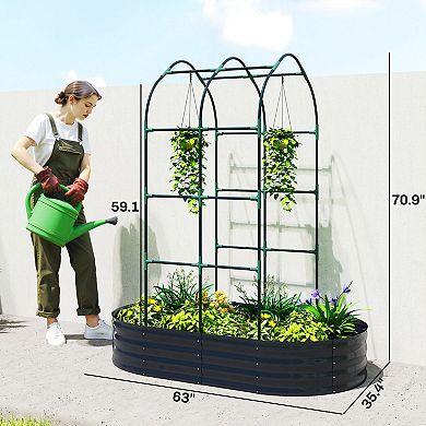 Outsunny 5x3x6ft Galvanised Raised Garden Bed with Arch Trellis