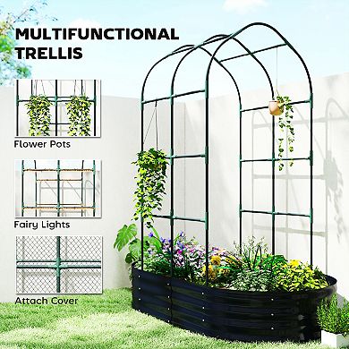 Outsunny 5x3x6ft Galvanised Raised Garden Bed with Arch Trellis