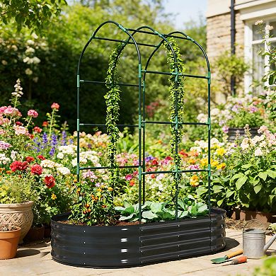 Outsunny 5x3x6ft Galvanised Raised Garden Bed with Arch Trellis