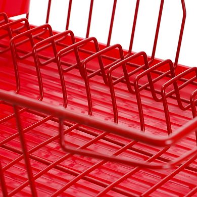 Megachef Pro 17.5 Inch Red Dish Rack with 14 Plate Positioners and a Detachable Utensil Holder