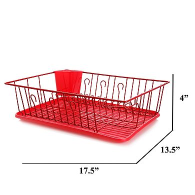 Megachef Pro 17.5 Inch Red Dish Rack with 14 Plate Positioners and a Detachable Utensil Holder