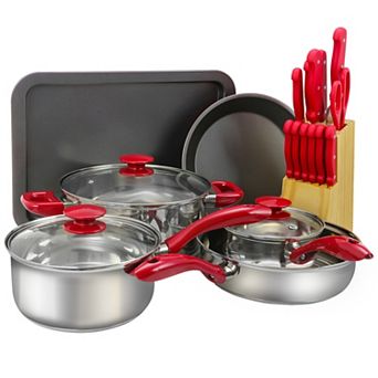 Megachef Pro 22 pc Aluminum Cookware Combo Set in Red