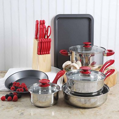 Megachef Pro 22 Piece Aluminum Cookware Combo Set in Red