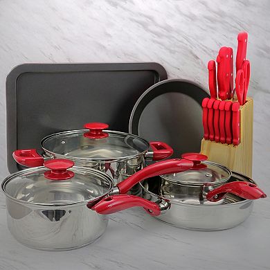 Megachef Pro 22 Piece Aluminum Cookware Combo Set in Red