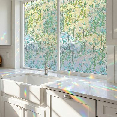 3D Prism Window Privacy Film Rainbow Flowers Window Stickers Static Cling for Home 39.4"x23.6"