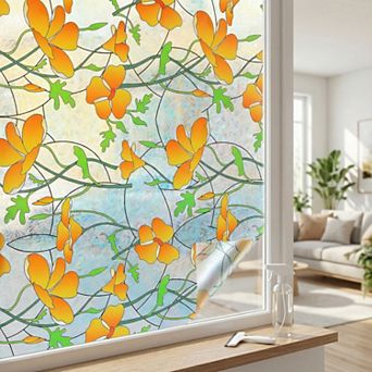 3D Prism Window Privacy Film Rainbow Flowers Window Stickers Static Cling for Home 39.4"x23.6"