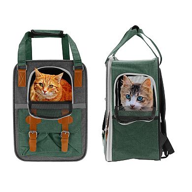 1Pc Pet Carrier Portable Backpack for Cats and Small Dogs 11.81"x8.27"x16.14" Green