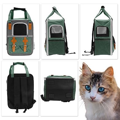 1Pc Pet Carrier Portable Backpack for Cats and Small Dogs 11.81"x8.27"x16.14" Green