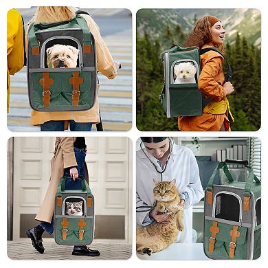 1Pc Pet Carrier Portable Backpack for Cats and Small Dogs 11.81"x8.27"x16.14" Green