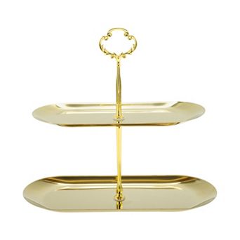 2 tier Flower-Design Cupcake Holder Oval Shape with Tiered Serving Tray 1 Set