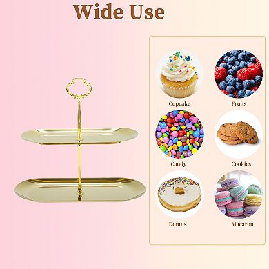 2 Tier Flower-Design Cupcake Holder Oval Shape with Tiered Serving Tray 1 Set