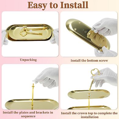 2 Tier Flower-Design Cupcake Holder Oval Shape with Tiered Serving Tray 1 Set