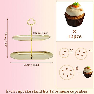 2 Tier Flower-Design Cupcake Holder Oval Shape with Tiered Serving Tray 1 Set