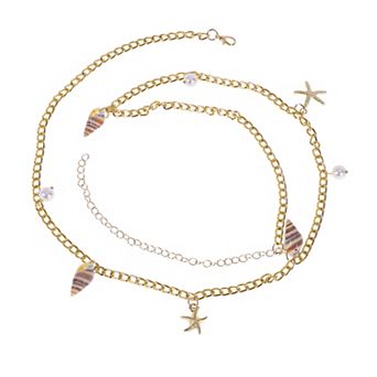 Bohemian Beach Shell Adjustable Waist Belt Gold Tone 1 pc
