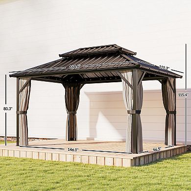 Outsunny 10ft x 14ft Hardtop Gazebo with UPF50+ Double Galvanized Steel Roof