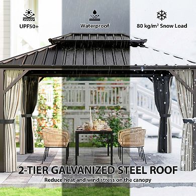 Outsunny 10ft x 14ft Hardtop Gazebo with UPF50+ Double Galvanized Steel Roof