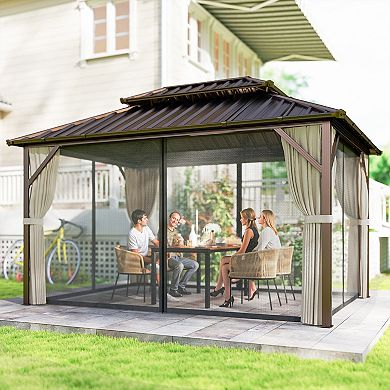 Outsunny 10ft x 14ft Hardtop Gazebo with UPF50+ Double Galvanized Steel Roof