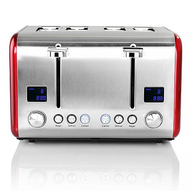 Megachef Pro 4 Slice Toaster in Stainless Steel Red