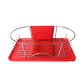 Megachef Pro 17 in Red and Silver Dish Rack with Detachable Utensil holder and a 6 Plate Positioner