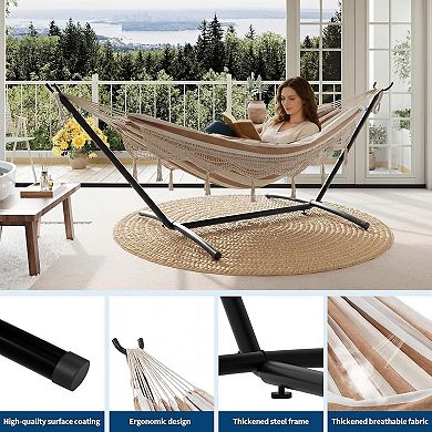 Double Hammock with Stand, 450LBS Capacity, 2 Person Large Hammock, Indoor and Outdoor Hammock