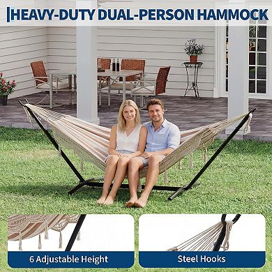 Double Hammock with Stand, 450LBS Capacity, 2 Person Large Hammock, Indoor and Outdoor Hammock