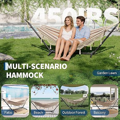 Double Hammock with Stand, 450LBS Capacity, 2 Person Large Hammock, Indoor and Outdoor Hammock