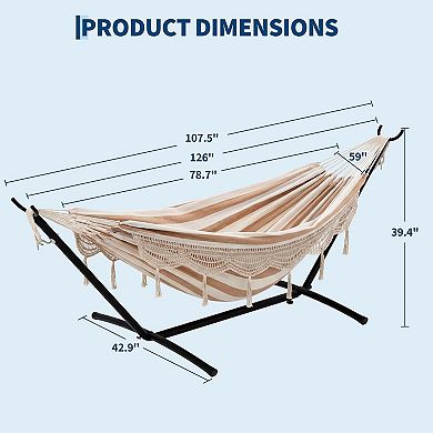 Double Hammock with Stand, 450LBS Capacity, 2 Person Large Hammock, Indoor and Outdoor Hammock