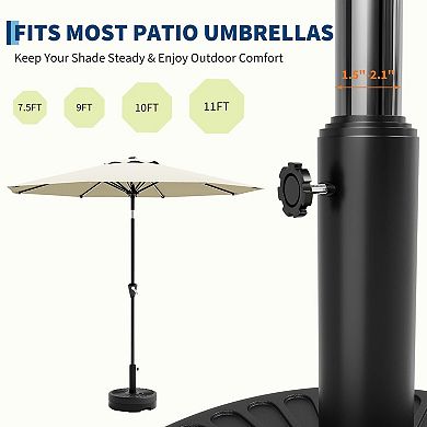 Round Patio Umbrella Base, 20" Stand Fillable Umbrella Stand w/Adjustable Steel Pole Adapters