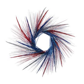 Glitzhome 24"D Patriotic/ Americana Tinsel and Heather Wreath