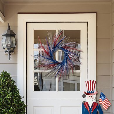 Glitzhome 24"D Patriotic/ Americana Tinsel and Heather Wreath