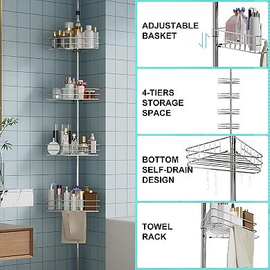 Adjustable Shower Caddy Corner for Bathroom,4-Tier Rustproof Bathroom Organizer Shelves