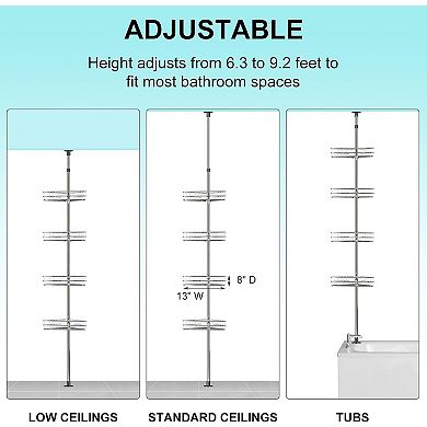 Adjustable Shower Caddy Corner for Bathroom,4-Tier Rustproof Bathroom Organizer Shelves