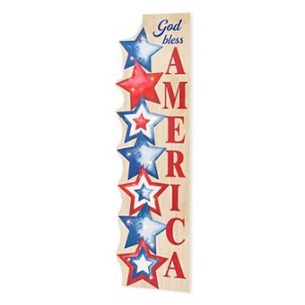 Glizthome 42"H Lighted Patriotic/ Americana Wooden Stacked Stars Porch Sign with Timer