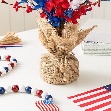 Glitzhome 21"H Patriotic Table Tree, Patriotic / Americana Red&White&Blue Floral Tabletop Decor