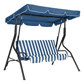 3-Seat Outdoor Patio Porch Swing with Stand, Adjustable Canopy, Steel Frame Swing Outdoor Chair
