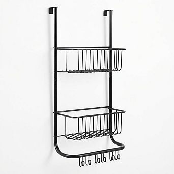 12x24 inch Over The Door Organizer, 2 tier Metal Shower Caddy with 6 Hooks for Bathroom