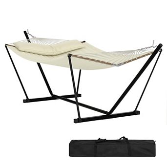 2 Person Outdoor Hammock w/Stand, Portable Double Hammock w/Balance Rope, for Patio,Backyard,Garden