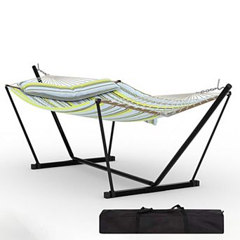 2 Person Outdoor Hammock w/Stand, Portable Double Hammock w/Balance Rope, for Patio,Backyard,Garden