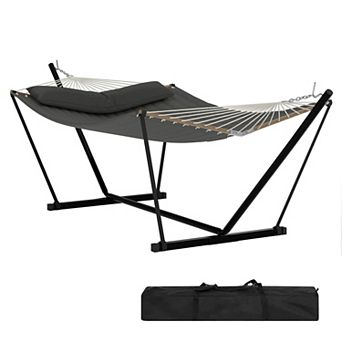 2 Person Outdoor Hammock w/Stand, Portable Double Hammock w/Balance Rope, for Patio,Backyard,Garden