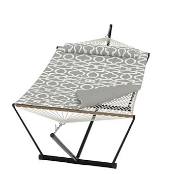 2 Person Outdoor Hammock w/Stand, Portable Double Hammock w/Balance Rope, for Patio,Backyard,Garden