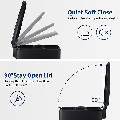 Slim Trash Can for Kitchen Bathroom, Stainless Steel Step-on Garbage Can with Inner Bucket and Lid