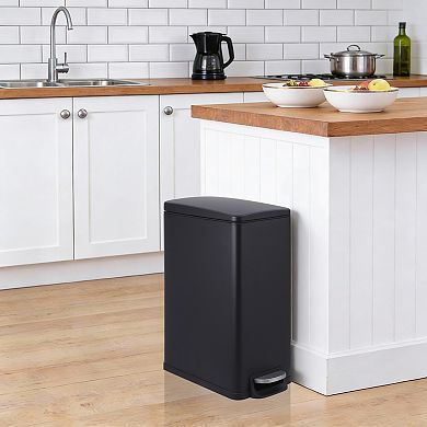 Slim Trash Can for Kitchen Bathroom, Stainless Steel Step-on Garbage Can with Inner Bucket and Lid