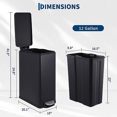Slim Trash Can for Kitchen Bathroom, Stainless Steel Step-on Garbage Can with Inner Bucket and Lid