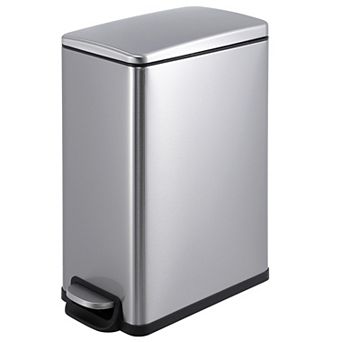 Slim Trash Can for Kitchen Bathroom, Stainless Steel Step-on Garbage Can with Inner Bucket and Lid
